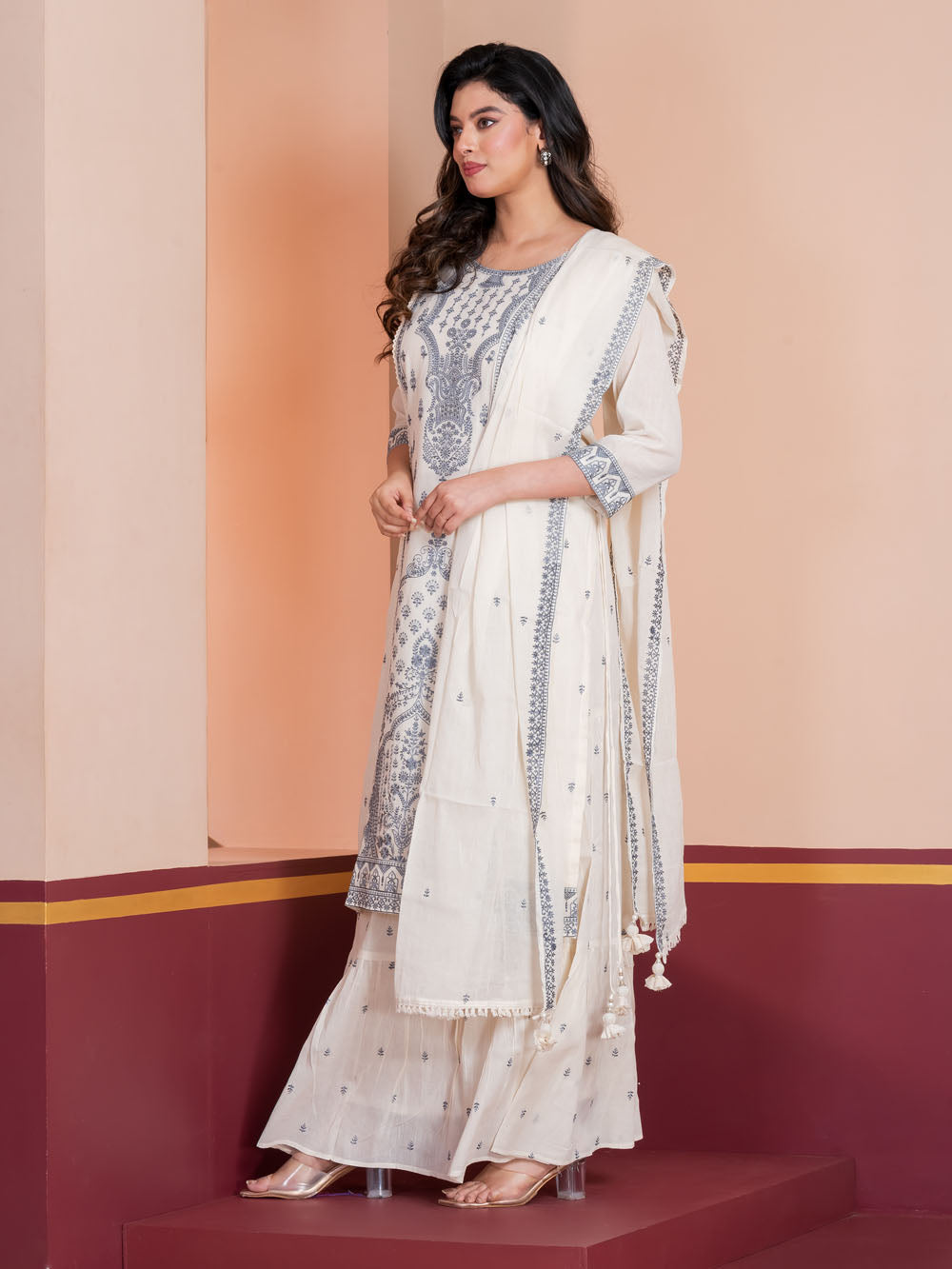 MALKORA SIGNATURE IVORY SKIRT SET WITH HERITAGE EMBROIDERY