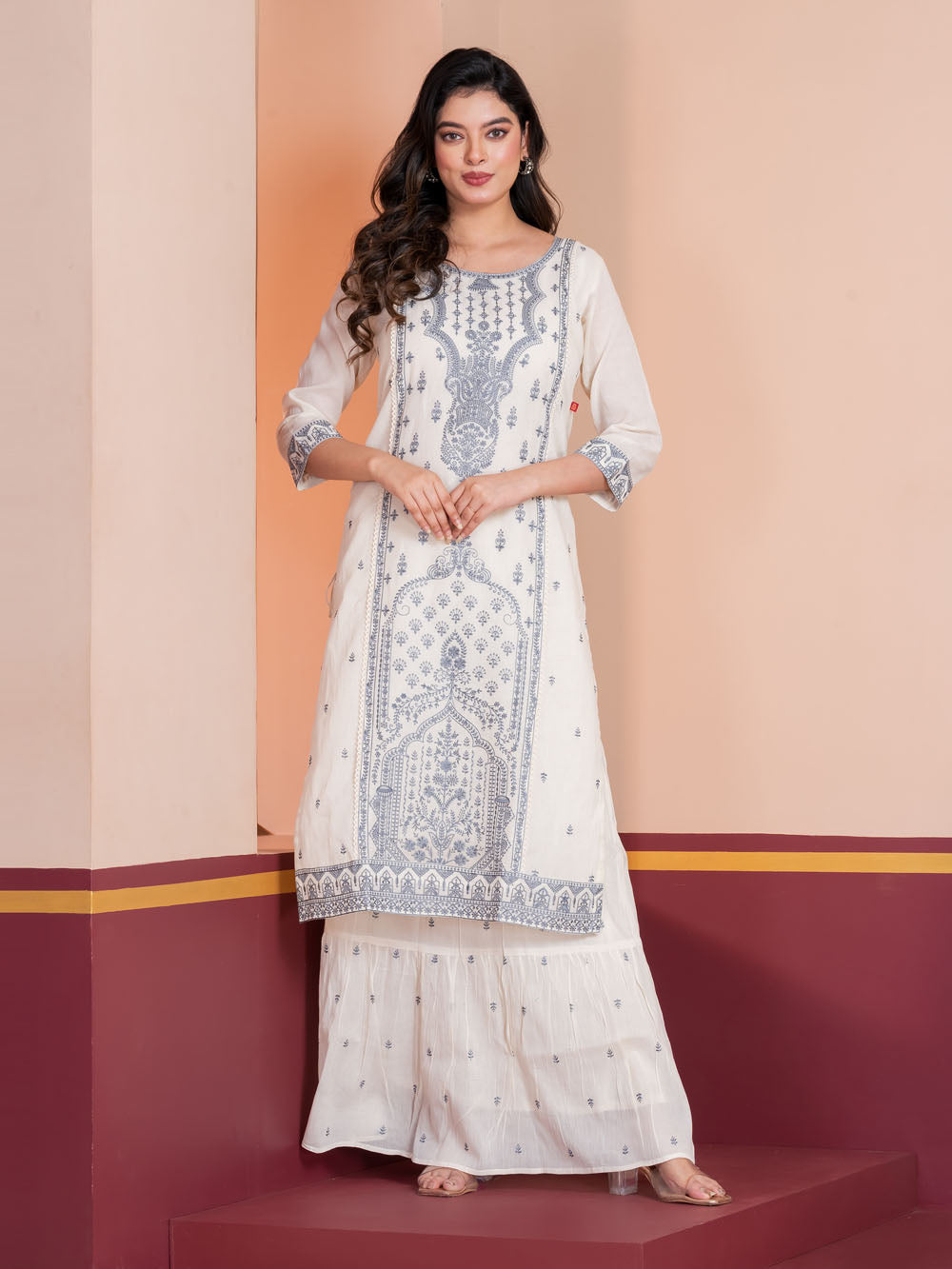 MALKORA SIGNATURE IVORY SKIRT SET WITH HERITAGE EMBROIDERY